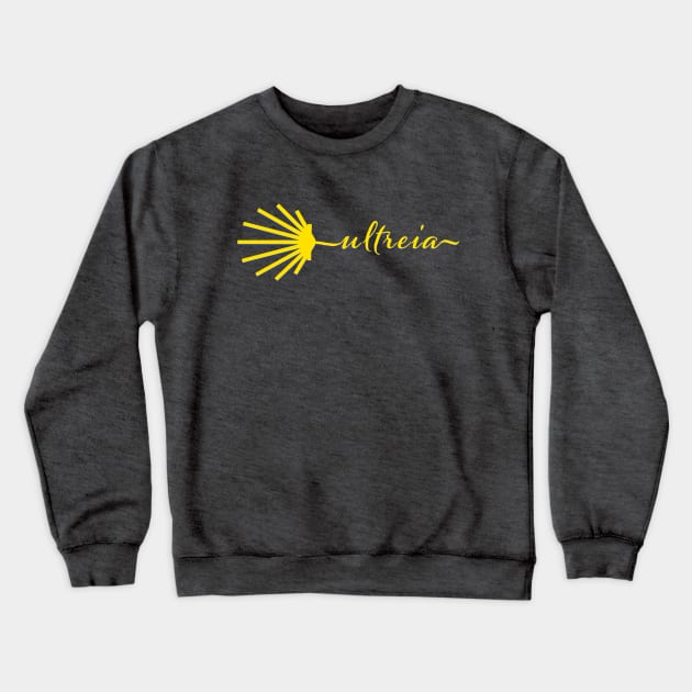 Ultreia Typography Santiago Compostela Yellow Scallop Shell Crewneck Sweatshirt by Brasilia Catholic